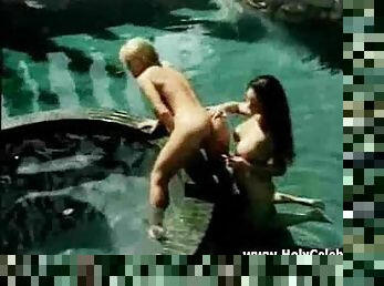 Lesbian sex in the pool is hot stuff