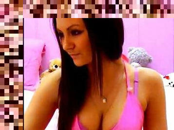 Teen strips to show titties on webcam