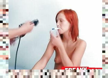 Redhead teen gets medical exam from doctor