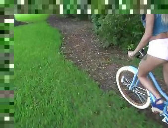 Tight blonde Marsha May needs cum in her mouth after a bike ride