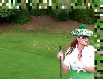 Classy kelly playing golf then giving dick blowjob