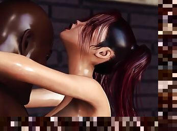 Horny red-haired girl gets fucked hard by black man in the basement