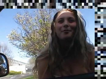 Dirty girl gets in the car and gives a wicked hot amateur blowjob