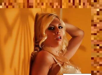 Sexy blonde in a retro tease and solo