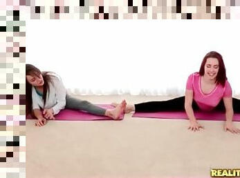 Flexible ladies do yoga and have lesbian foreplay