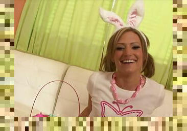 Cutie in bunny ears sucks a big cock with great passion