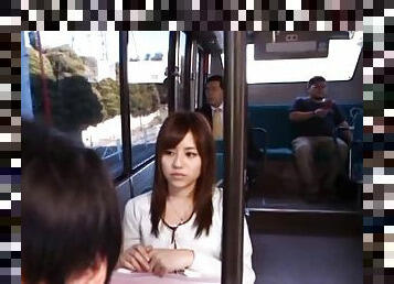 Cute Japanese girl fondled on the bus by a group of guys