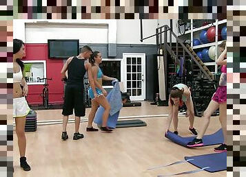 Lewd vixens being fucked silly by their hung trainer at the gym