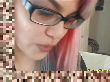 Juicy pussy masturbation from busty nerd teen