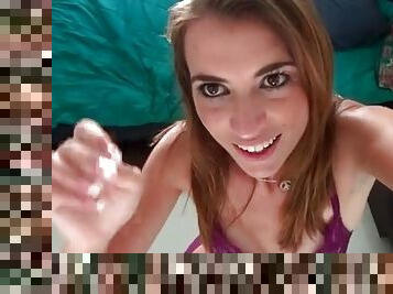 Teen in purple lingerie shoots a tease video