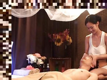 Breathtaking masseur from Japan plays with the boner after the massage