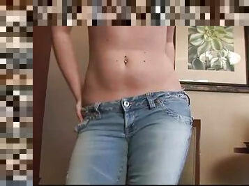 cul, amateur, maison, serrée, solo, jeans