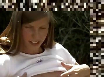 Sexy teen babe strips off her underwear then masturbates