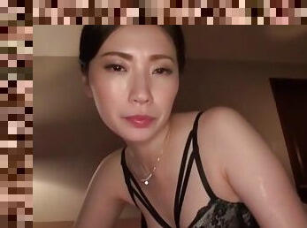 Kinjo Rinka wearing lingerie enjoys while sucking her man's cock