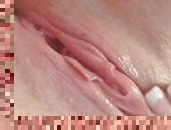 Freshly shaven, wet pink pussy in the shower