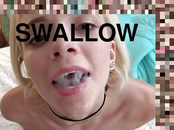 Cum in mouth for foxy blonde roommate Riley Star who swallows