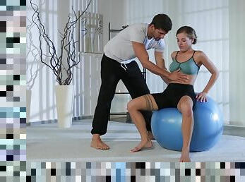 After training Silvia Dellai gets her pussy pounded by a trainer on the floor