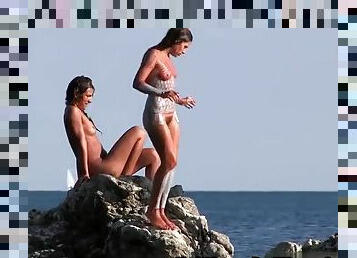 Delicious Girls Enjoy Body Painting At Nudist Beach