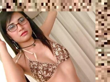 Cute sweetie sucks fucks with some sexy glasses on