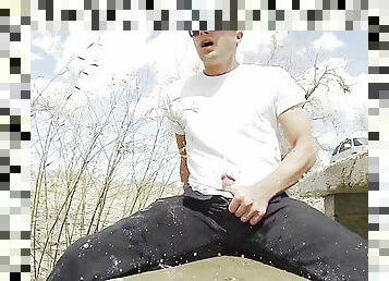 Pissing my black jeans and white briefs at 4 public parks