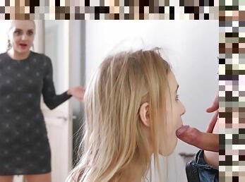 Mom joins the fun after catching daughter sucking dick