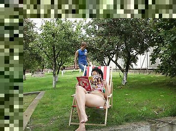 Dominika in bikini loving her juicy pussy licked outdoor