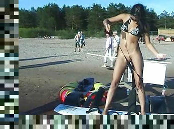 nudiste, public, amateur, babes, plage, drôle