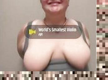 Pale bbw women bouncing her tittys in a public restroom