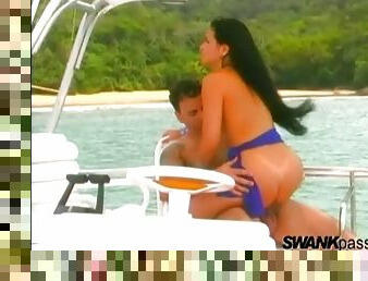 Latina sex on the top deck of his boat