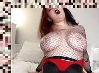 Orgasm in Red Latex Bodysuit