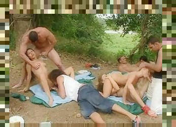 An orgy at the outdoor camp site is awesome