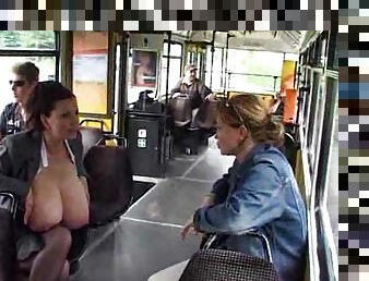 Huge tit chick milking on the bus