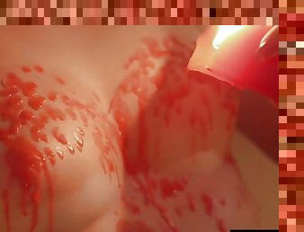 Kinky girl drips hot wax over her perfect tits as she masturbates - Straight sex