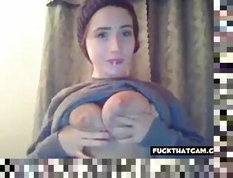 Lactating cam girl teasing on the webcam