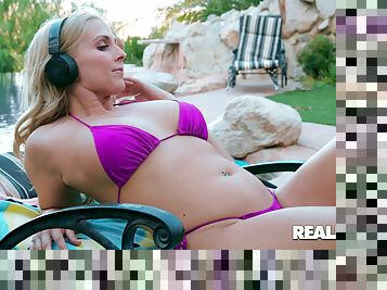 Cheating blonde wife Christie Stevens takes a dick while sunbathing