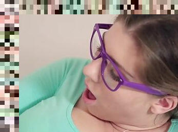 Chubby teen with glasses gets her meat hole ravaged