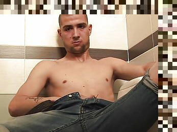 Young horny Latino must give it to his hard cock violently in the bathroom!