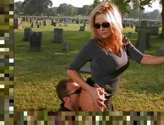 Shameless busty babe with glasses fucked at a cemetery