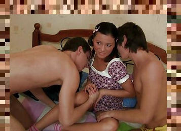 Sweet girl attacked by two guys who crave her amazing body