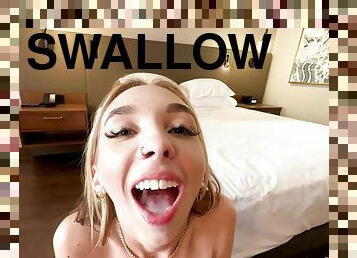 Cam girl loudly swallows sperm after crazy POV cam sex