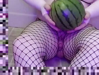 Crushing watermelon with thighs