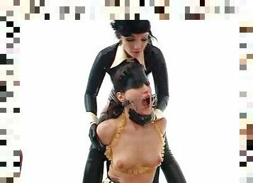 Girls have rubber lesbian fetish sex