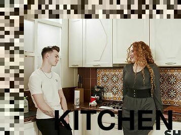Fucking in the kitchen with chubby MILF Tanya Foxxx in stockings
