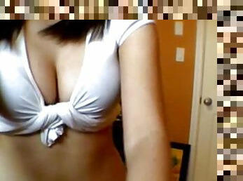 Big tittied brunette teen stripping and masturbating on webcam