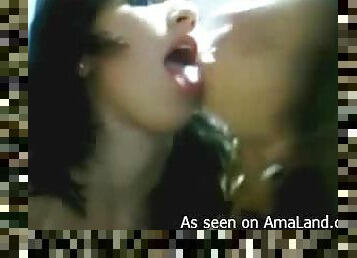 Two horny lesbians making out and caressing each other