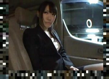 Japanese hottie Rinka Kiriyama gives head in back of the car