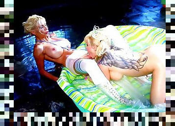 Dirty lesbian sex between pornstars Angie Savage and Puma Swede