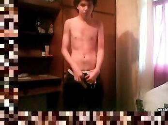 Tall skinny webcam boy strokes his dick