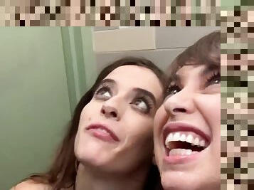 Riley Reid and hot Abbie Maley share one lucky stranger in the bathroom