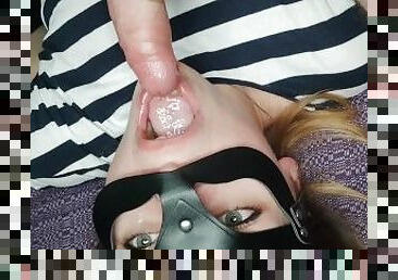 Obedient girl agreed to a blowjob. For which she received a mouthful of sperm